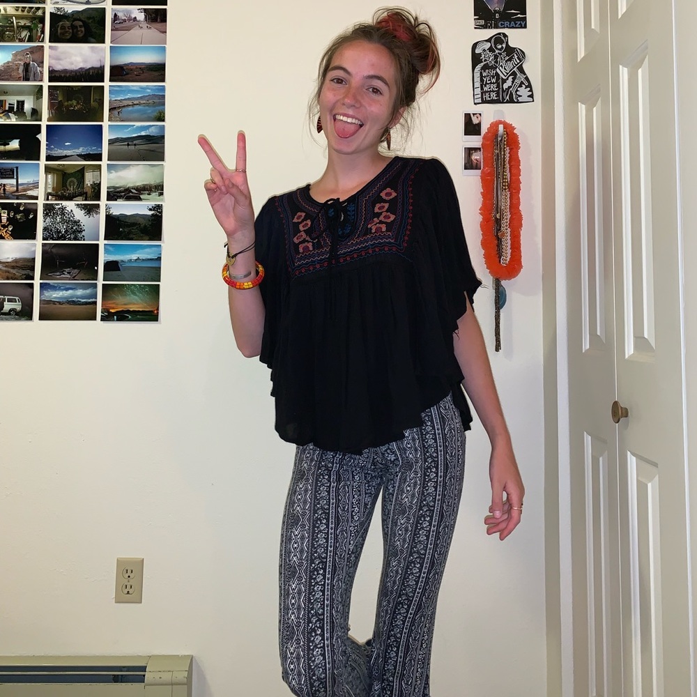 Black embroidered poncho top